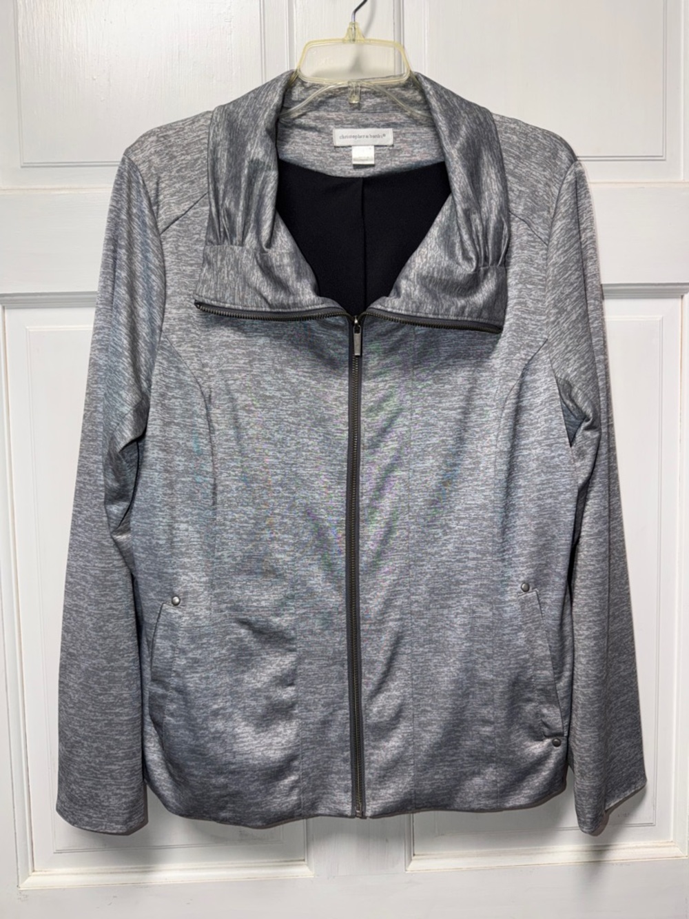 Christopher & Banks Heather Gray Zip-Front Bomber Jacket